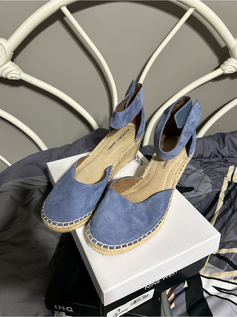 Nine West Blue Suede Espadrille Wedge Sandals with Ankle Strap